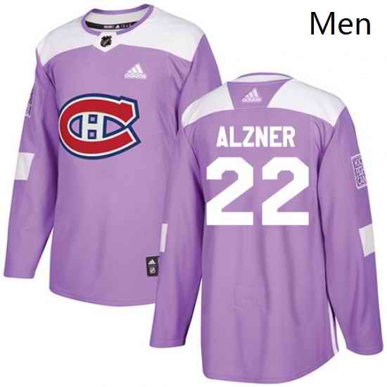 Mens Adidas Montreal Canadiens 22 Karl Alzner Authentic Purple Fights Cancer Practice NHL Jersey